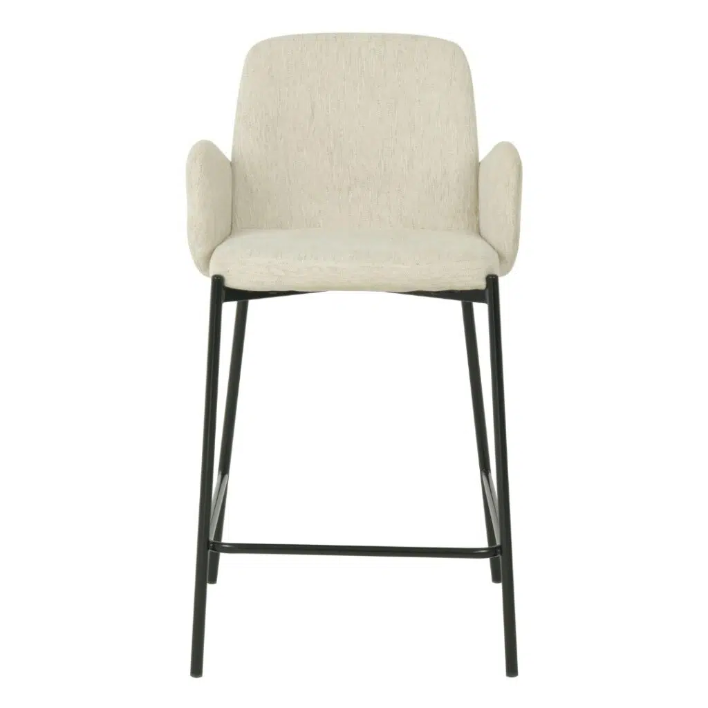 Modern oat-colored knitted bar stools with black metal frame set of 2 for kitchen island