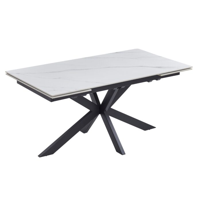 Newcastle Snow White Ceramic Extension Dining Table with Black Metal Base