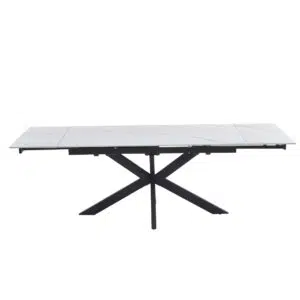 Newcastle Snow White Ceramic Extension Dining Table with Black Metal Base