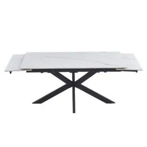 Newcastle Snow White Ceramic Extension Dining Table with Black Metal Base