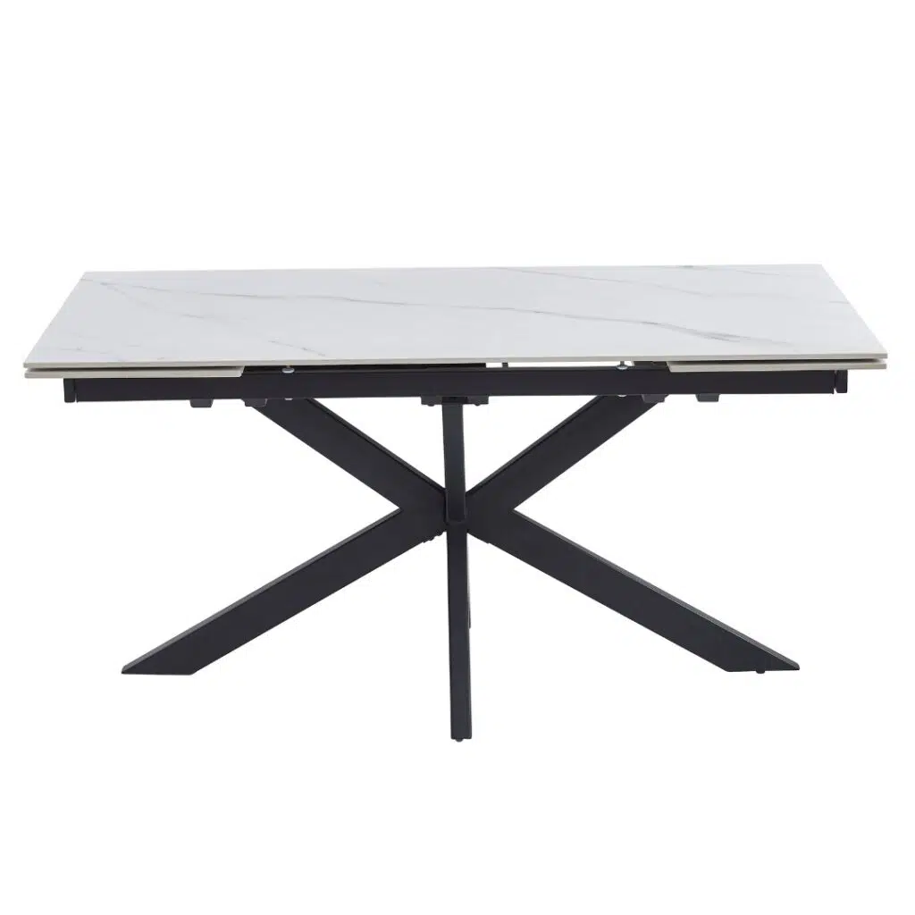 Newcastle Snow White Ceramic Extension Dining Table with Black Metal Base