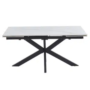 Newcastle Snow White Ceramic Extension Dining Table with Black Metal Base