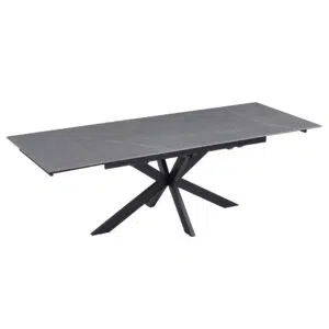 Newcastle Extension Dining Table in Bulgarian Grey Ceramic with black metal frame