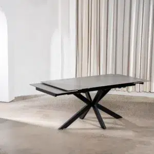 Newcastle Extension Dining Table in Bulgarian Grey Ceramic with black metal frame