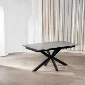 Newcastle Extension Dining Table in Bulgarian Grey Ceramic with black metal frame