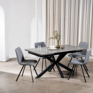 Newcastle Extension Dining Table in Bulgarian Grey Ceramic with black metal frame