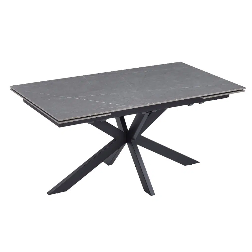 Newcastle Extension Dining Table in Bulgarian Grey Ceramic with black metal frame