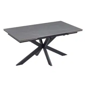 Newcastle Extension Dining Table in Bulgarian Grey Ceramic with black metal frame