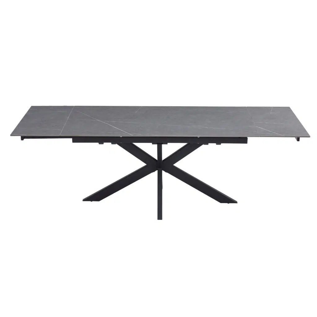 Newcastle Extension Dining Table in Bulgarian Grey Ceramic with black metal frame