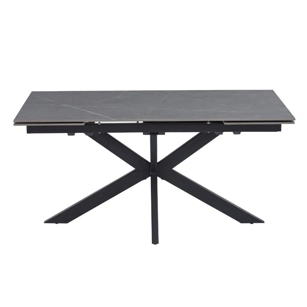 Newcastle Extension Dining Table in Bulgarian Grey Ceramic with black metal frame