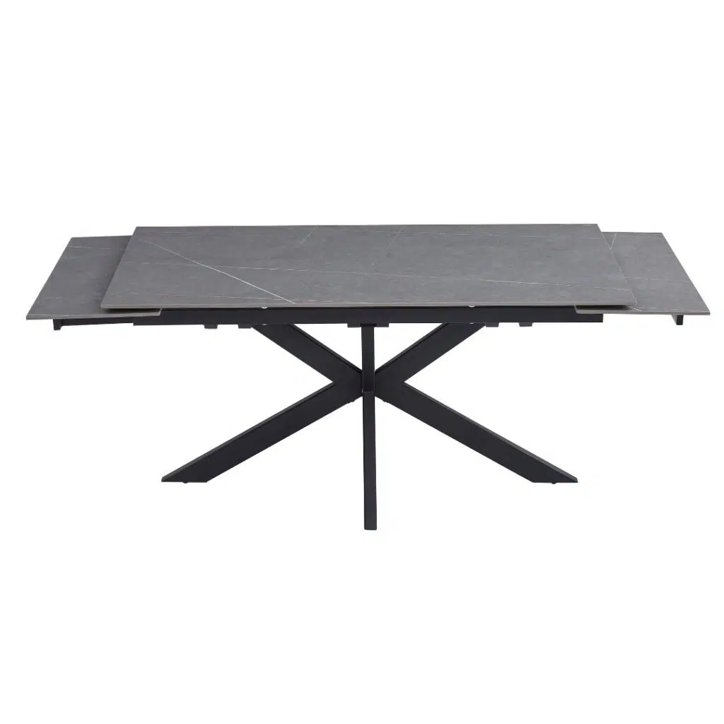 Newcastle Extension Dining Table in Bulgarian Grey Ceramic with black metal frame