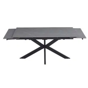 Newcastle Extension Dining Table in Bulgarian Grey Ceramic with black metal frame