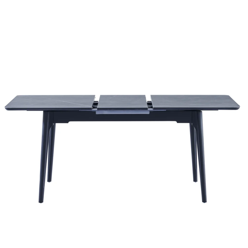 Nikita Extension Dining Table Bulgarian Grey with marble effect and black rubber wood base