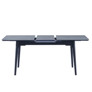 Nikita Extension Dining Table Bulgarian Grey with marble effect and black rubber wood base