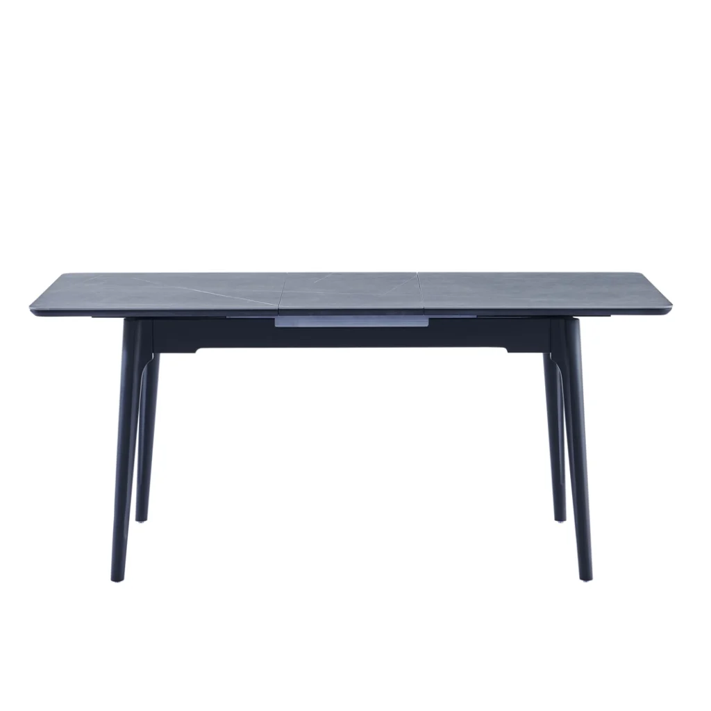 Nikita Extension Dining Table in Bulgarian Grey with marble effect and pop-up leaf for compact spaces
