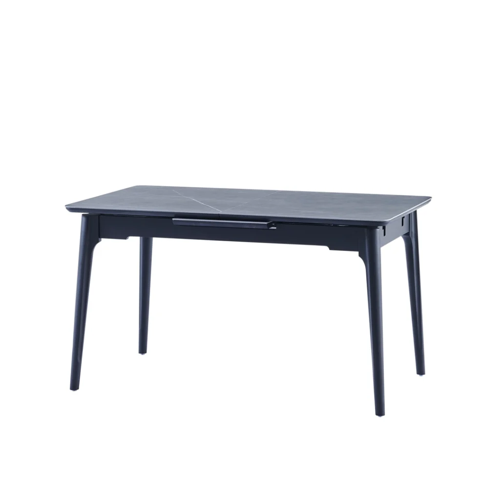 Nikita Extension Dining Table Bulgarian Grey with marble effect and black rubber wood base