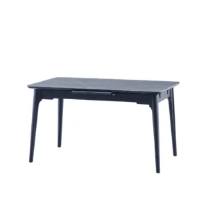 Nikita Extension Dining Table Bulgarian Grey with marble effect and black rubber wood base