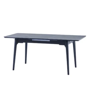 Nikita Extension Dining Table Bulgarian Grey with marble effect and black rubber wood base