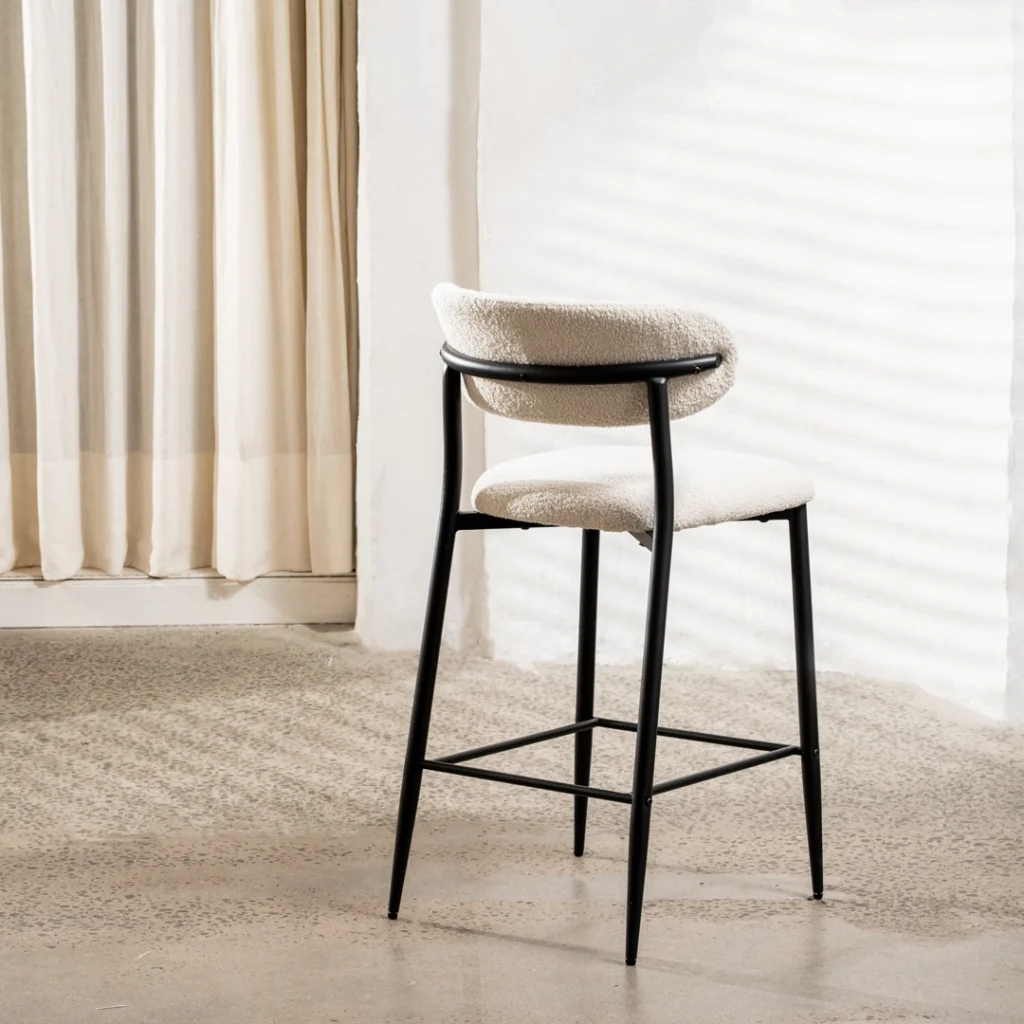 Naples off-white bar stools set of 2 with black metal frame for kitchen island