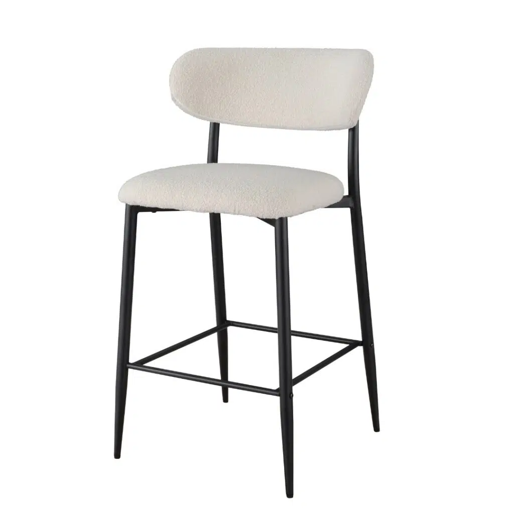 Naples bar stools off white set of 2 with black metal frame and boucle fabric seating