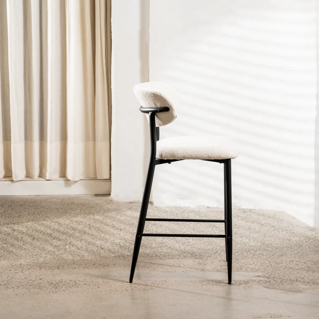 Naples bar stools off white set of 2 with black metal frame and boucle fabric for kitchen island