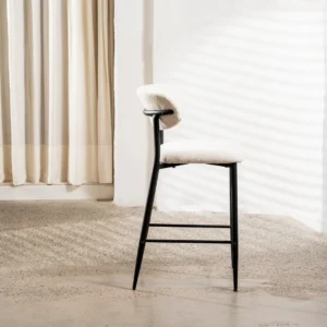 Naples bar stools off white set of 2 with black metal frame and boucle fabric for kitchen island