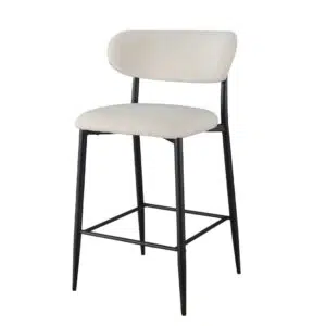 Naples bar stools off white set of 2 with black metal frame and boucle fabric seating