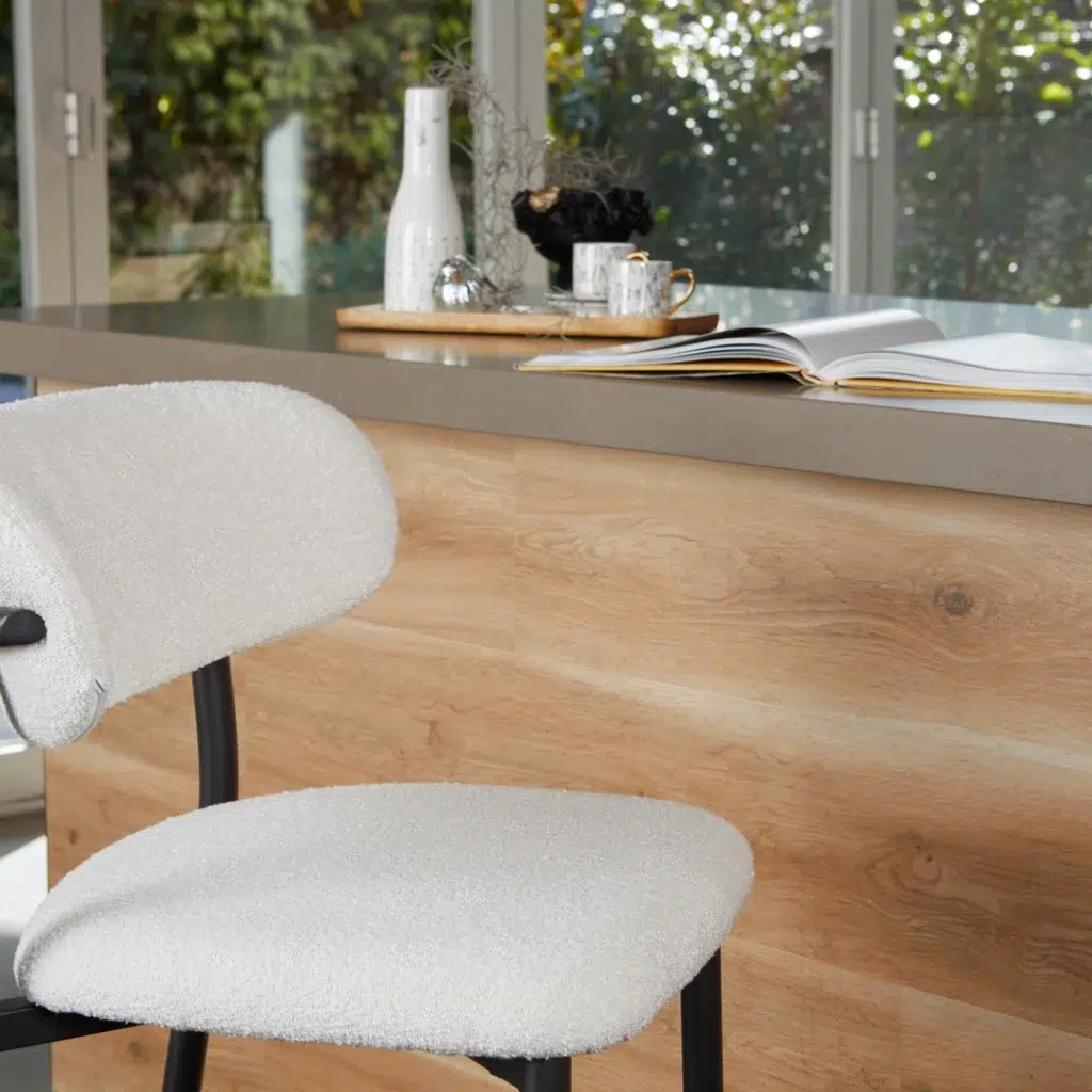 Naples bar stools off white set of 2 with black metal frame and boucle fabric for kitchen island