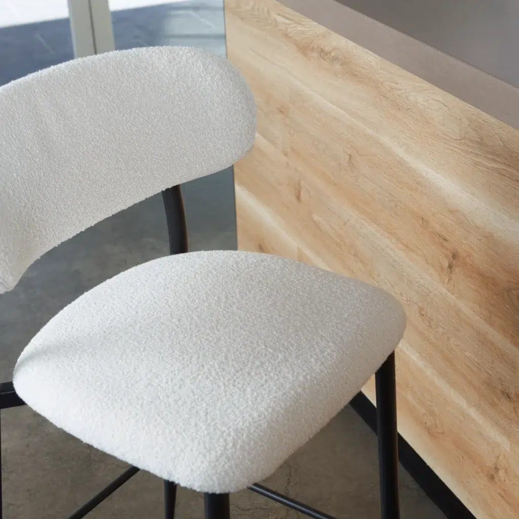 Naples bar stools off white set of 2 with black metal frame and boucle fabric for kitchen island