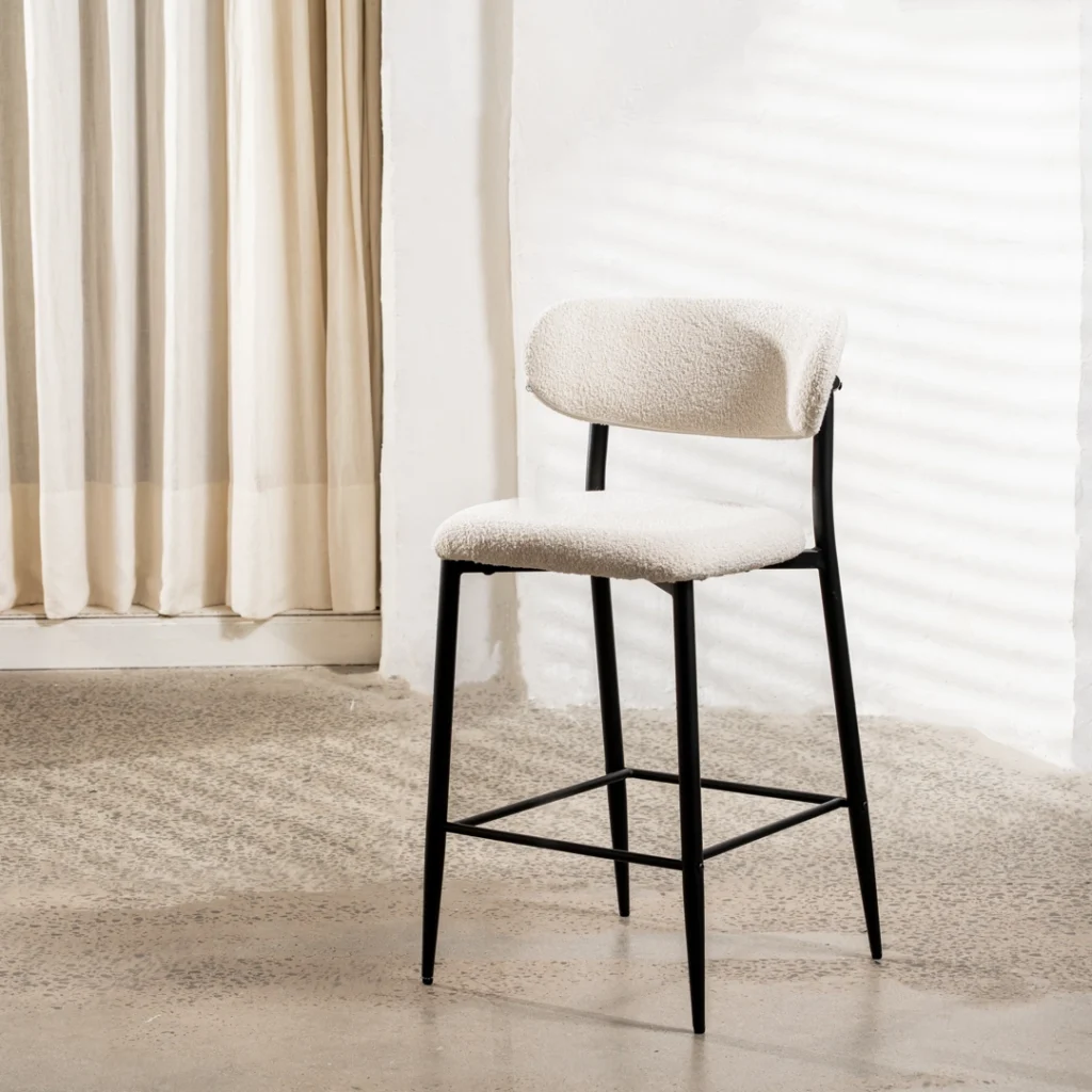 Naples bar stools off white set of 2 with black metal frame and boucle fabric for kitchen island