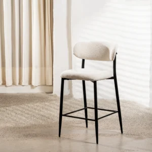Naples bar stools off white set of 2 with black metal frame and boucle fabric for kitchen island