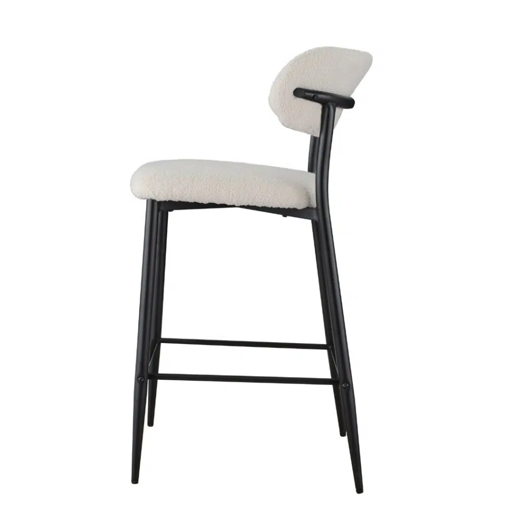 Off white boucle bar stools set of 2 with black metal frame for kitchen island