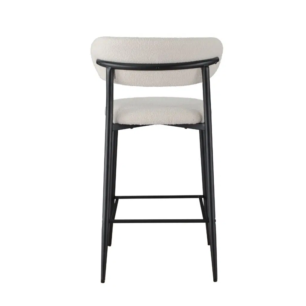 Naples bar stools set of 2 off white boucle fabric with black metal frame for kitchen island
