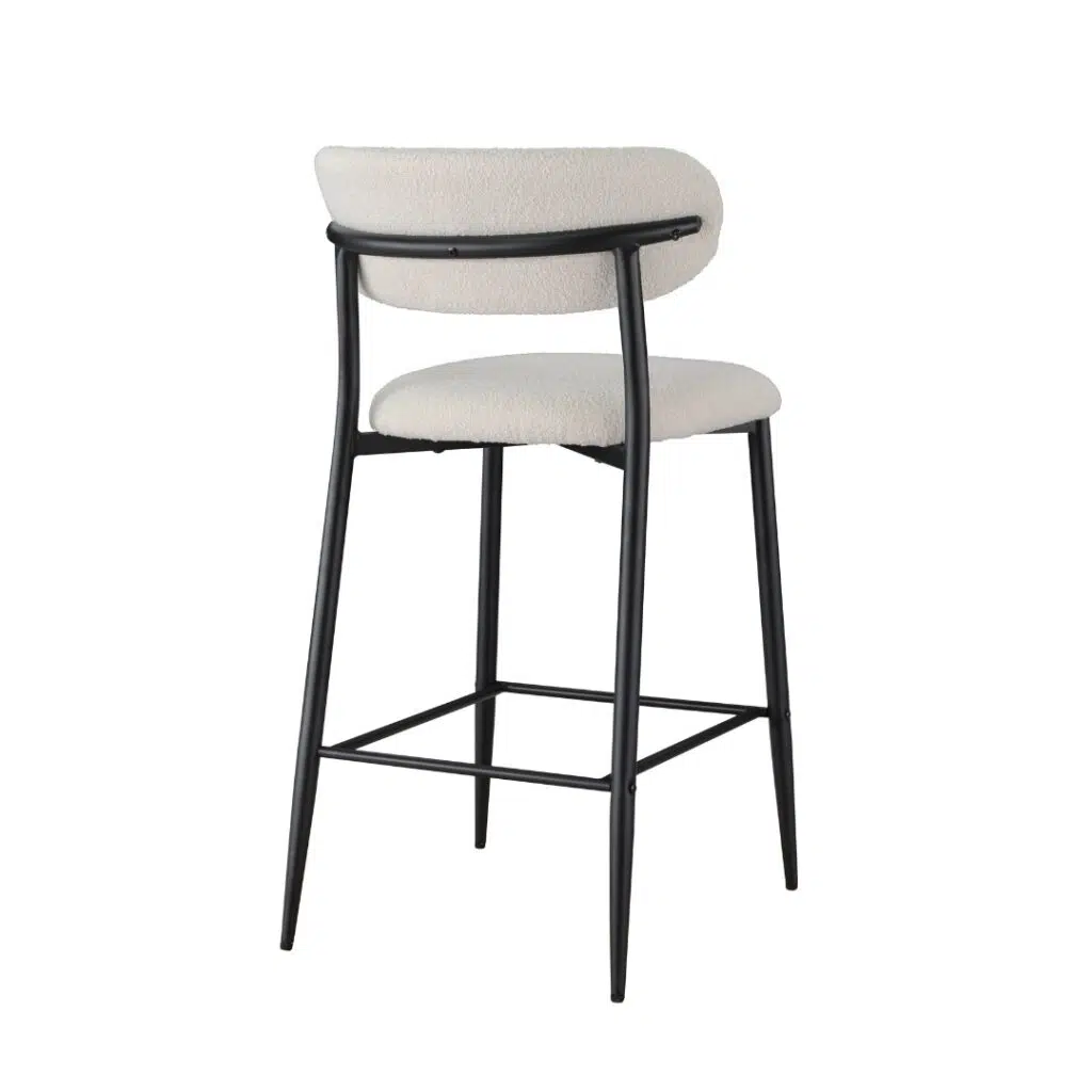 Off white boucle bar stools set of 2 with black metal frame for kitchen island