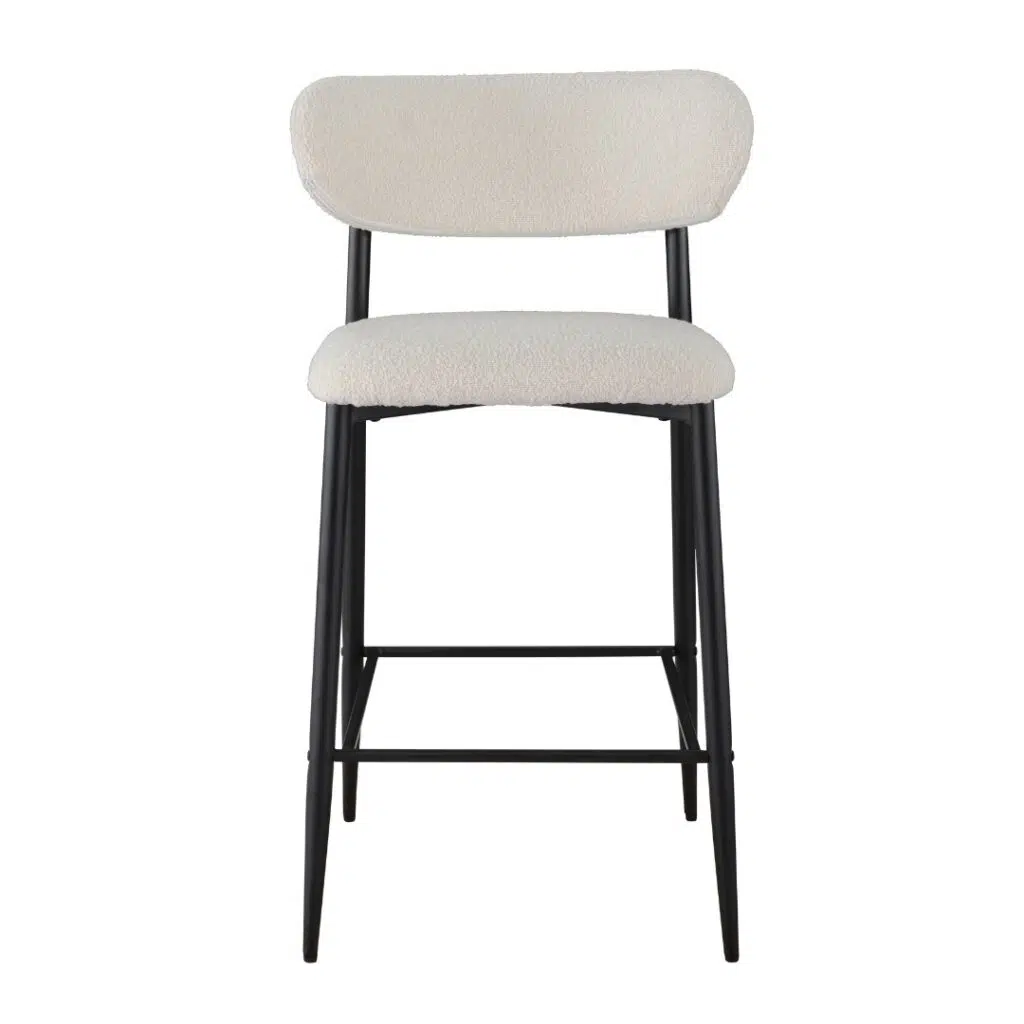 Naples bar stools set of 2 off white boucle fabric with black metal frame for kitchen island
