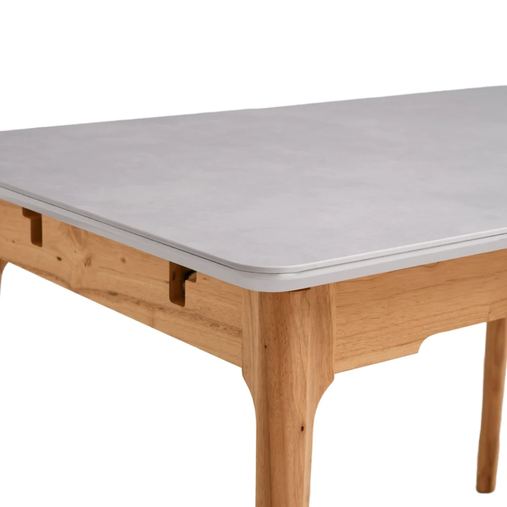 Nora Light Grey Ceramic Extension Dining Table with Wood Legs