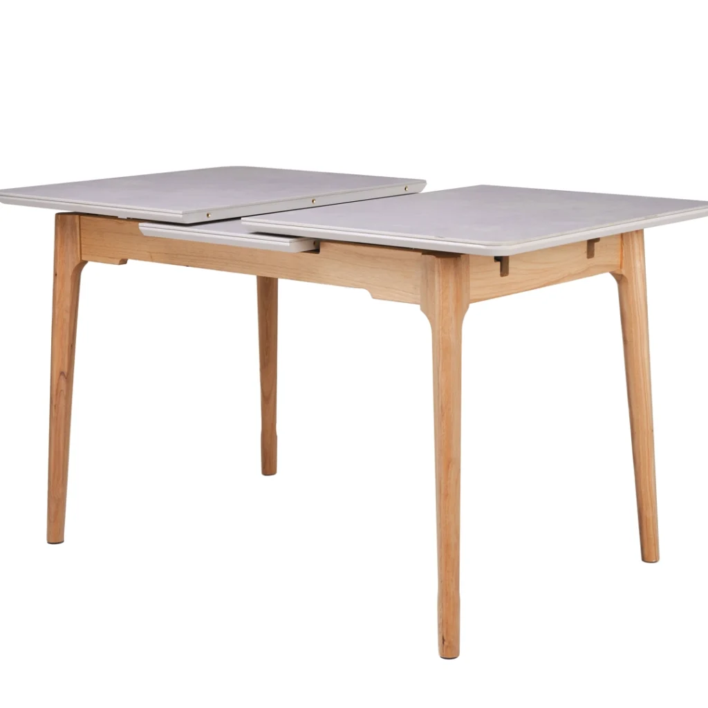 Nora Light Grey Ceramic Extension Dining Table with Wood Legs