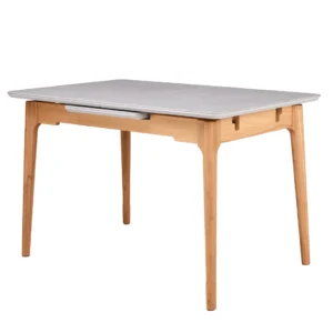 Nora Light Grey Ceramic Extension Dining Table with Rubber Wood Legs