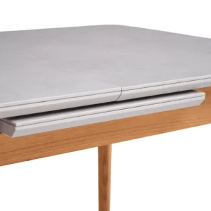 Nora Light Grey Ceramic Extension Dining Table with Wood Legs