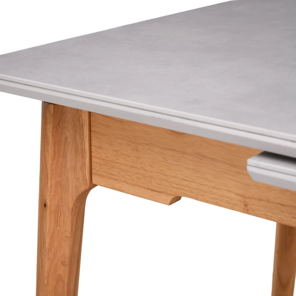 Nora Light Grey Ceramic Extension Dining Table with Wood Legs