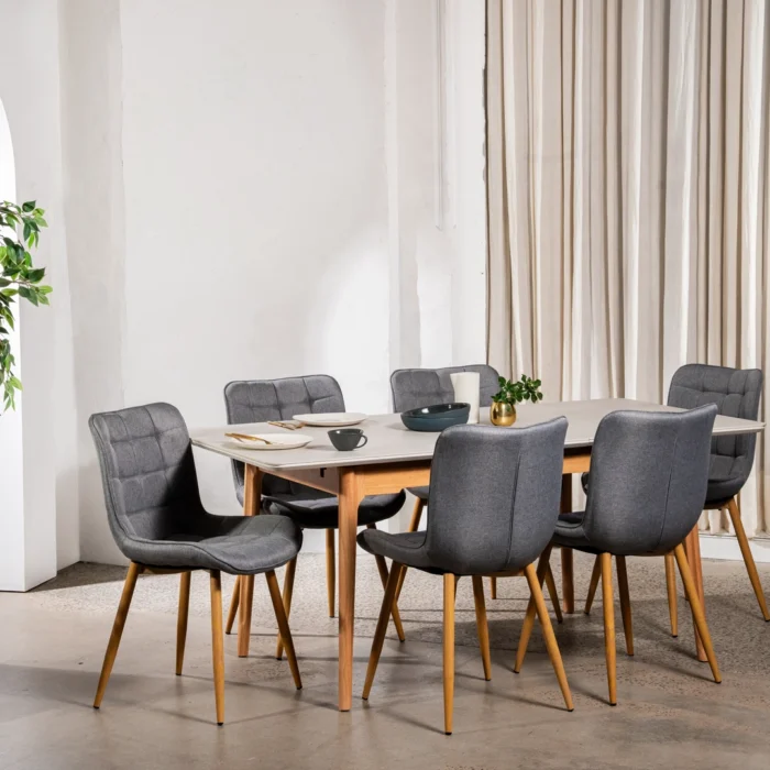 Sydney Dining Chairs Ash Set 4 Linen Metal Base