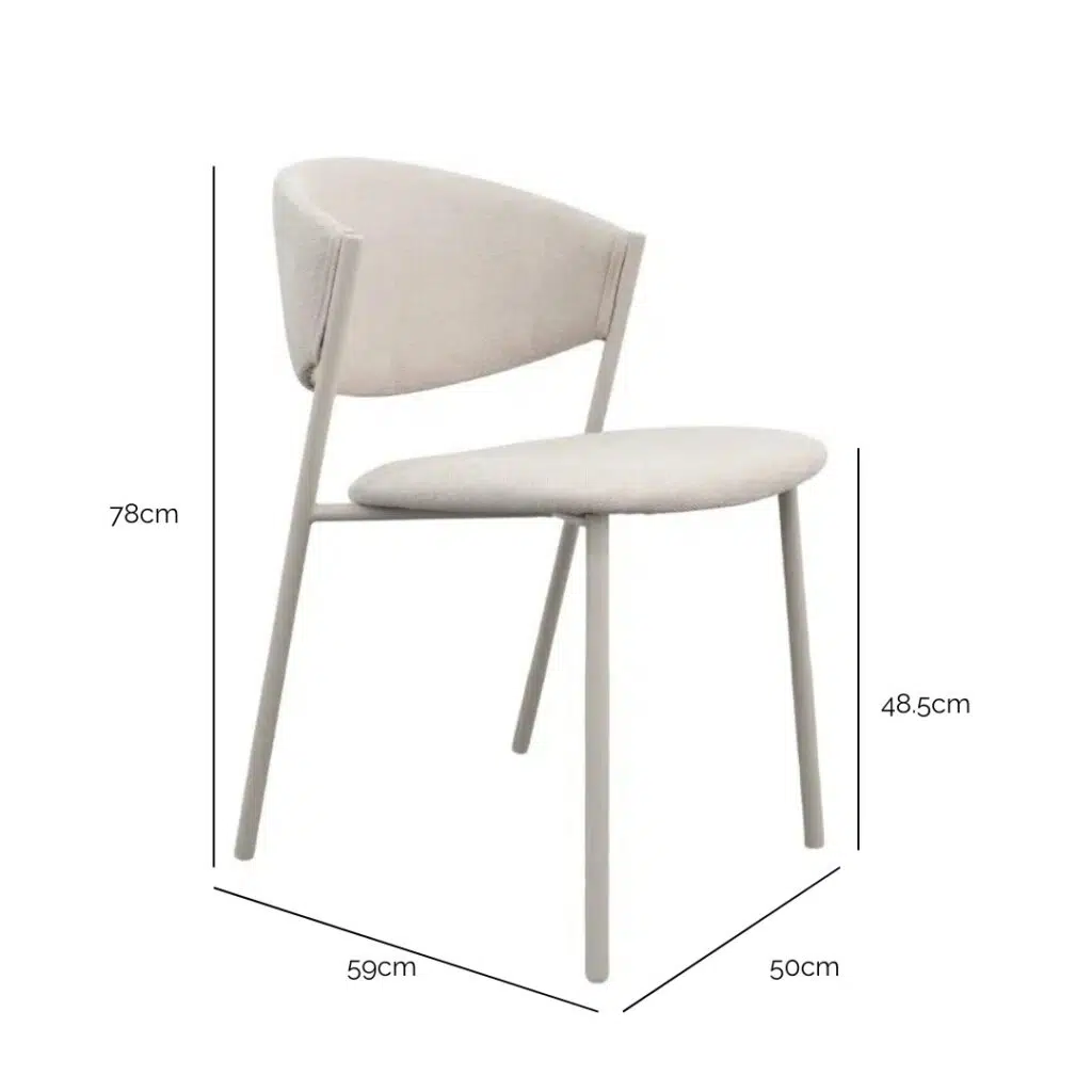 Nori dining chair in beige soft fabric with sturdy metal frame for modern interiors