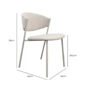 Nori dining chair in beige soft fabric with sturdy metal frame for modern interiors