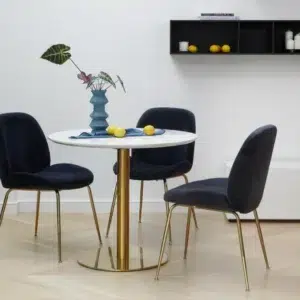 Asta dining chairs in ink velvet with golden legs for modern elegance and comfort
