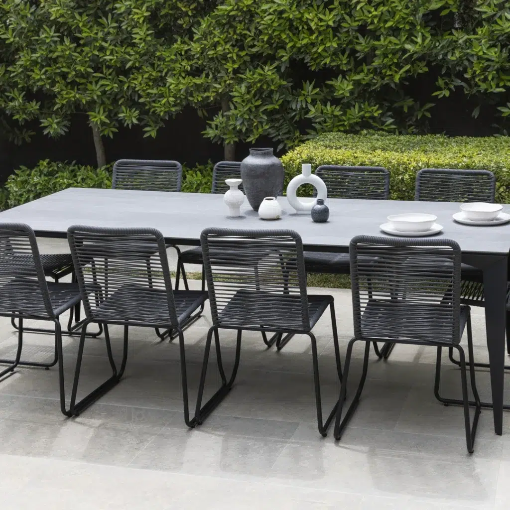 Lido charcoal rope outdoor dining chairs set of 2 with black metal frame