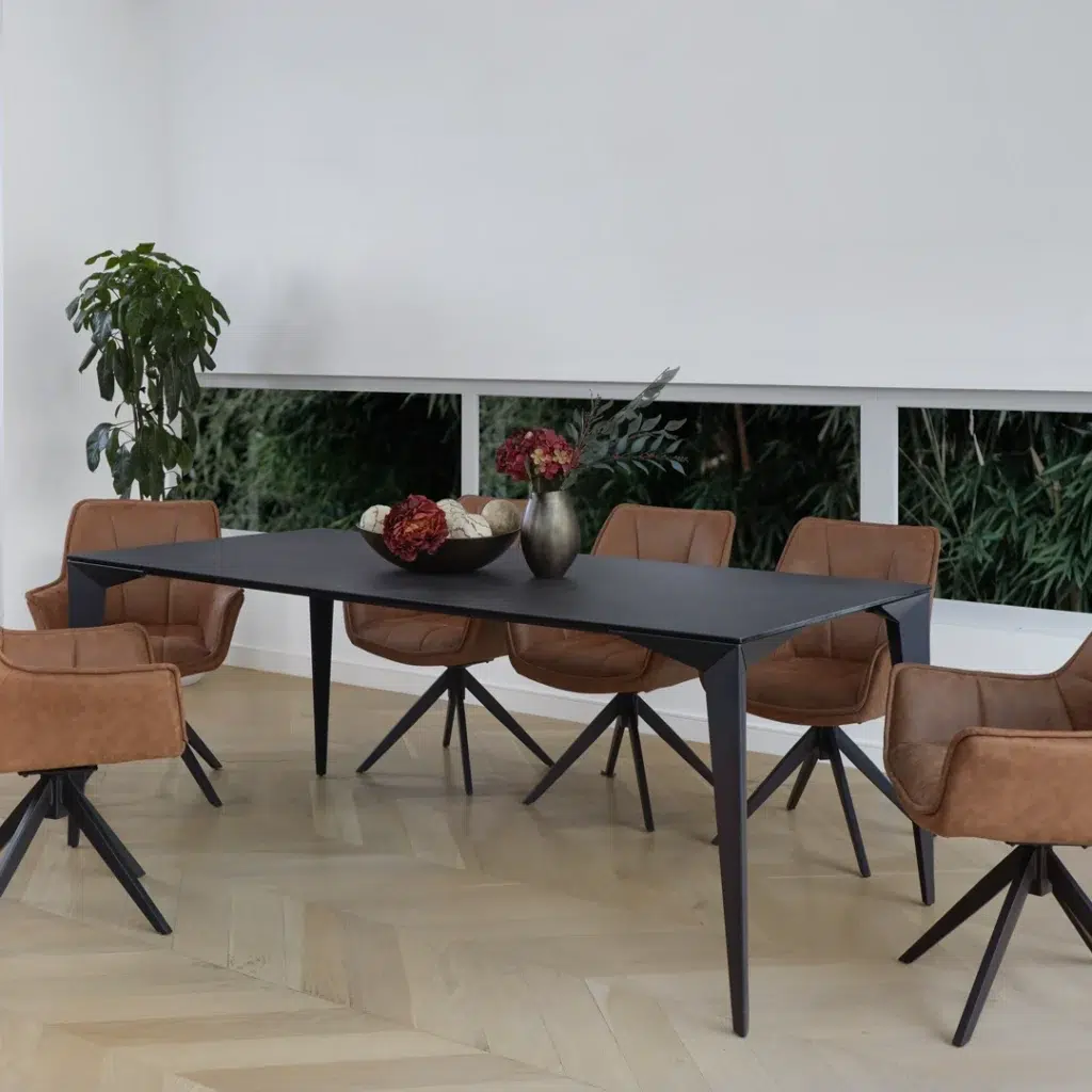 Bella dining chairs cognac set of 2 ultrasuede swivel base modern style