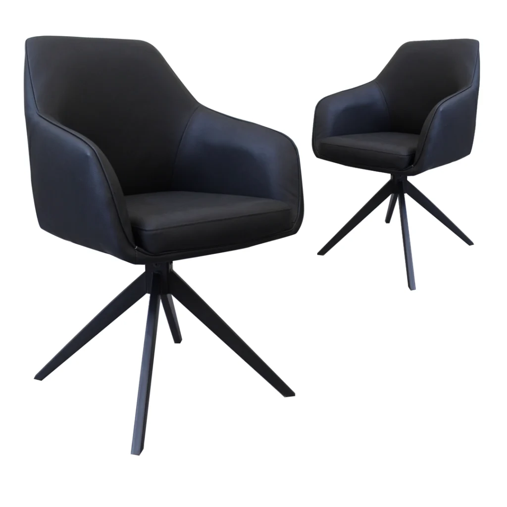 Black Oscar swivel dining chair set of 2 with eco-leather and metal frame for modern dining