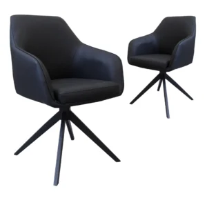 Black Oscar swivel dining chair set of 2 with eco-leather and metal frame for modern dining