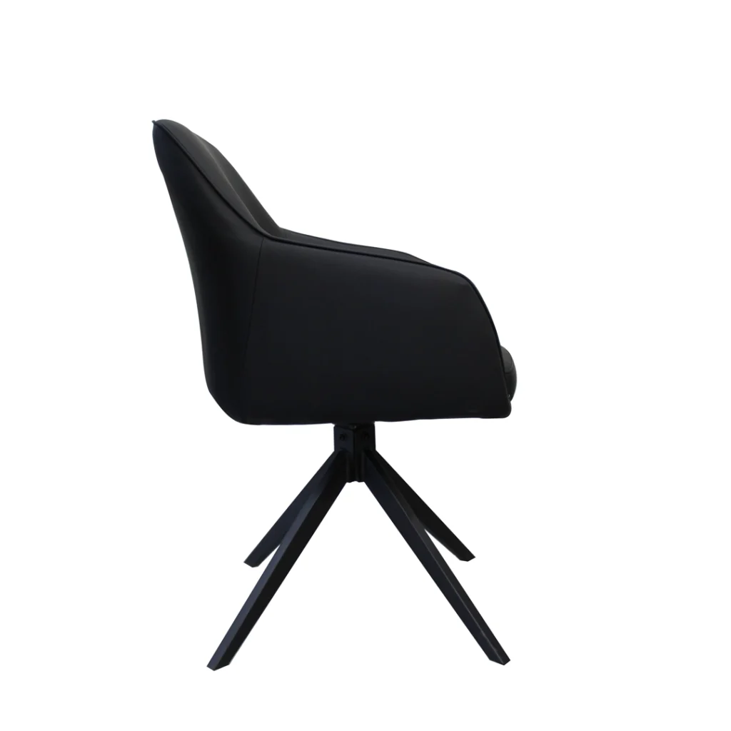 Black Oscar swivel dining chair set of 2 with eco-leather and metal frame for modern dining