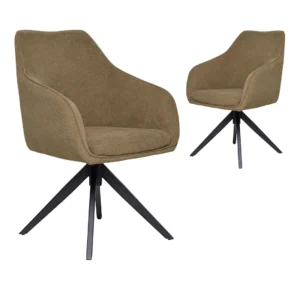 Olive corduroy dining chair with swivel base and black metal frame set of 2